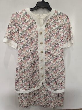 Vintage Floral Dress in White & Pink Cottagecore PETITE  FOCUS SIZE 14P